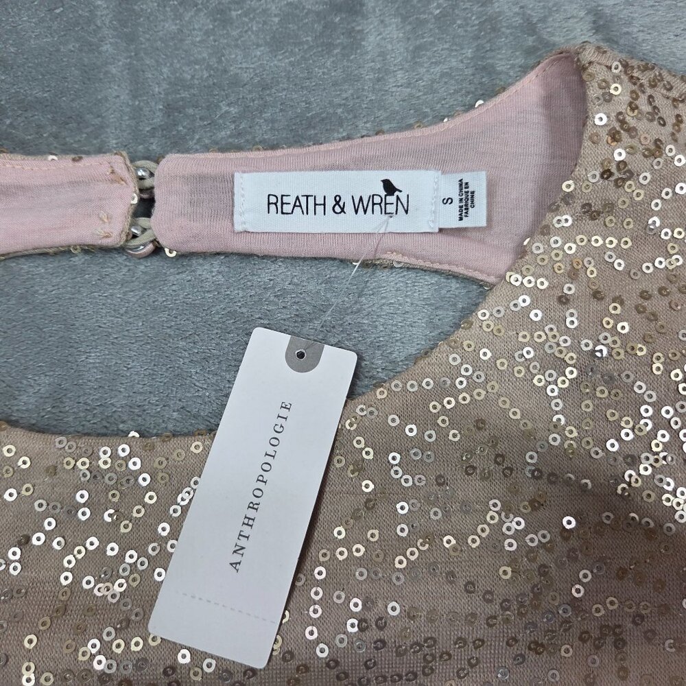 Anthropologie Reath & Wren Top S Champagne Gold Sequin Boxy Flutter Sleeve NEW - Picture 4 of 10